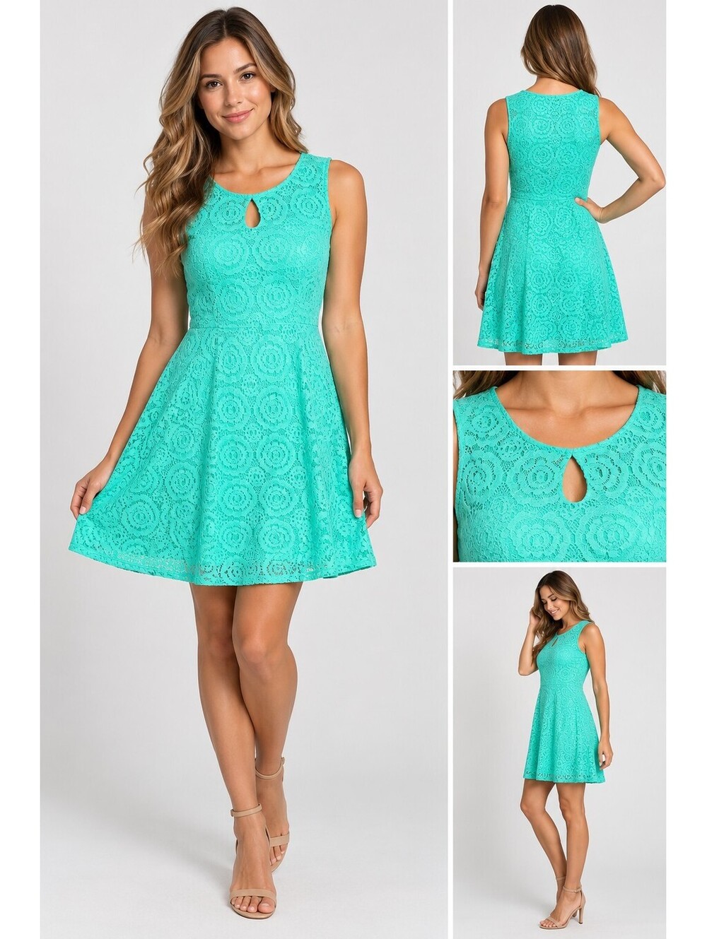 Enfocus Studio Women's Aqua Blue Lace Fit & Flare Dress Size 6
